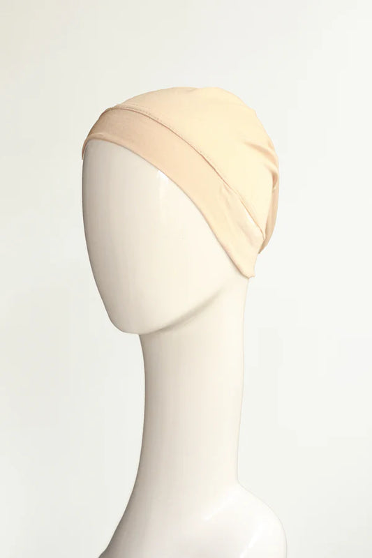 Malaysian Ear-Hole Hijab Cap – Breathable Jersey Undercap with Ear Openings - Light Beige