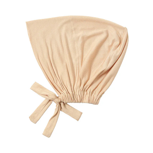 Malaysian Tie-Back Hijab Cap – Breathable Jersey Undercap - Light Beige