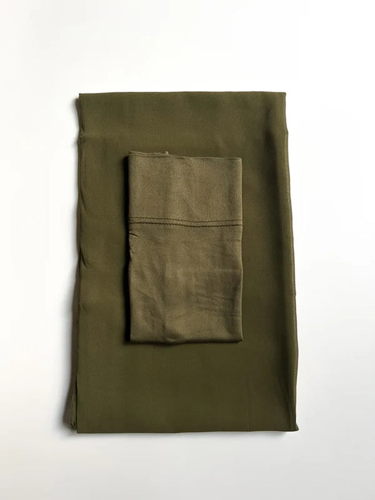 Matching Georgette Hijab & Cap Set – Chiffon Scarf with Bamboo Jersey Undercap - Light Olive