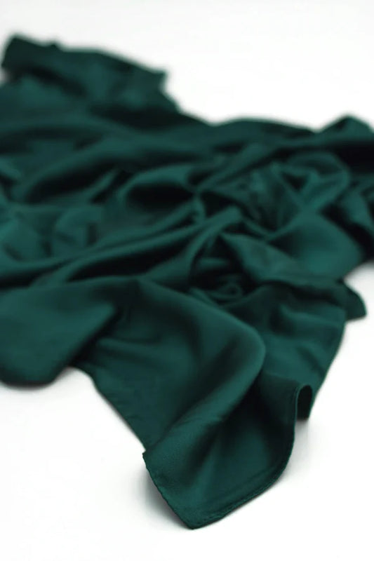 Luxury Modal Satin Hijab – Matte Satin Silk - Emerald