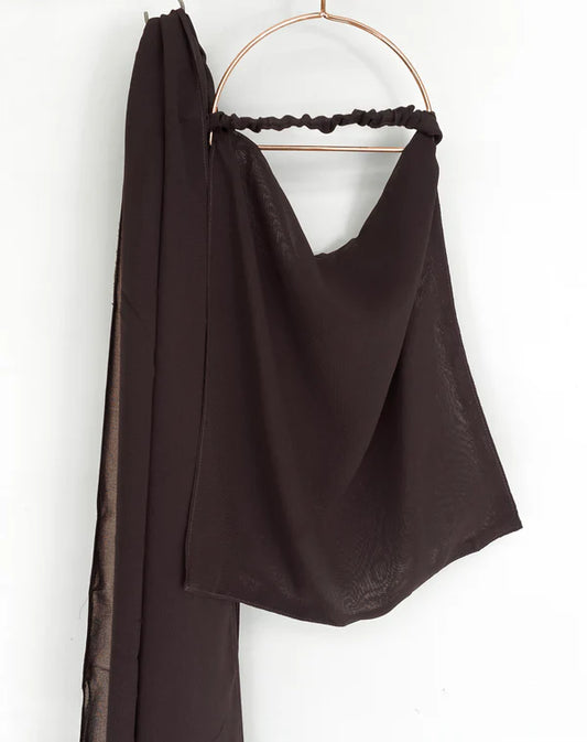 Niqab & XL Hijab Set – Double Chiffon Half Niqab with Extra Long Chiffon Hijab - Dark Chocolate