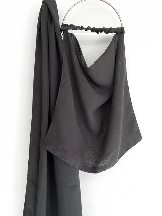 Niqab & XL Hijab Set – Double Chiffon Half Niqab with Extra Long Chiffon Hijab - Graphite