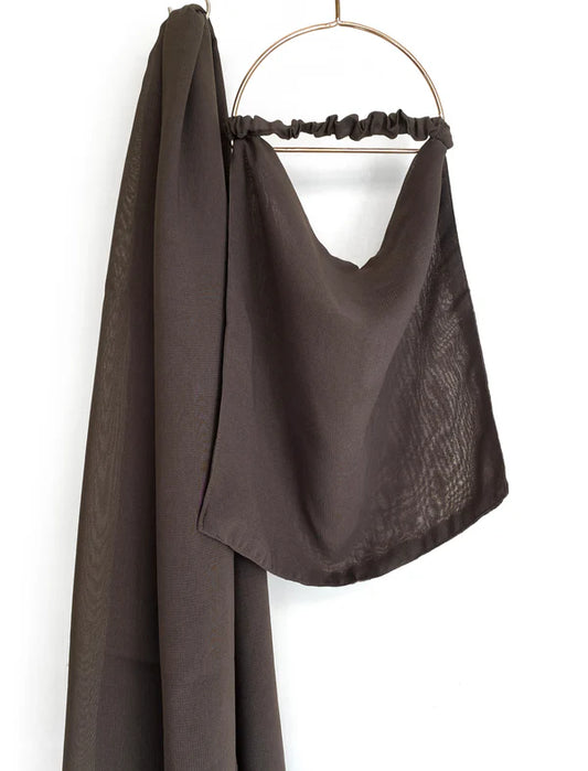 Niqab & XL Hijab Set – Double Chiffon Half Niqab with Extra Long Chiffon Hijab - Pebble