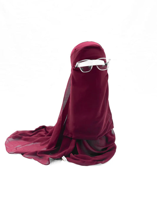 Saudi Forehead Niqab & XL Hijab Set – Deep Maroon