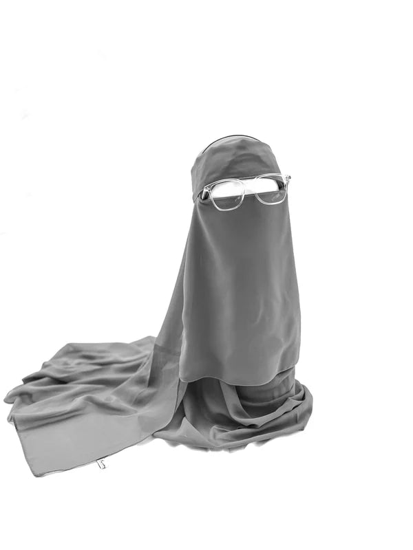 Saudi Forehead Niqab & XL Hijab Set – Gray