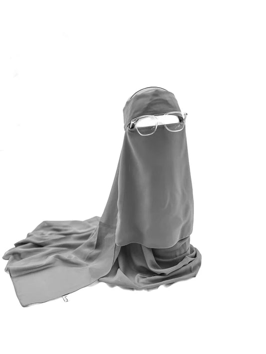 Saudi Forehead Niqab & XL Hijab Set – Gray