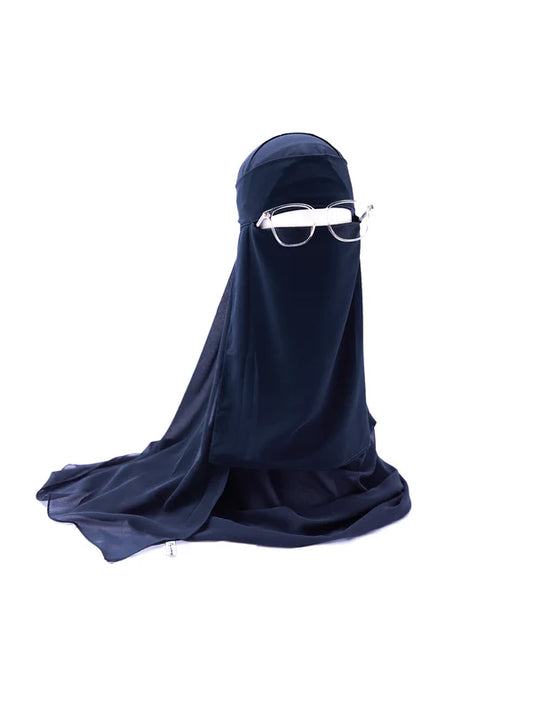 Saudi Forehead Niqab & XL Hijab Set – Navy Blue