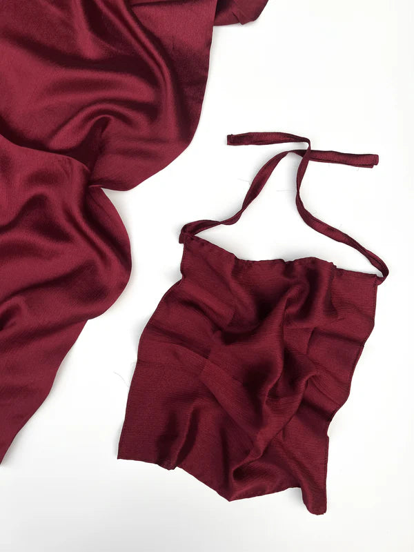 Sheen Hijab & Niqab Set – Crinkle Chiffon Silk Blend - Deep Maroon