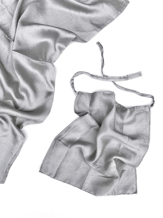 Sheen Hijab & Niqab Set – Crinkle Chiffon Silk Blend - Silver