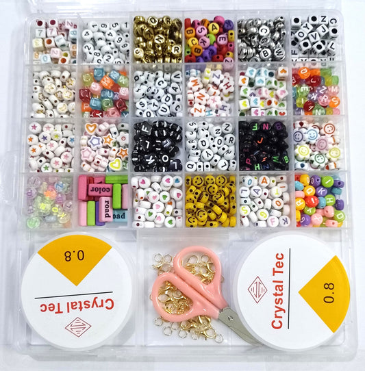 DIY Bracelet Kit (Double) – Square Box Jewelry Making Set for Girls & Kids (Alphabet, Emoji & Number Beads)