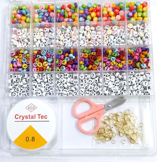 DIY Bracelet Kit (Single) – Square Box Jewelry Making Set for Girls & Kids (Alphabet, Emoji & Number Beads)